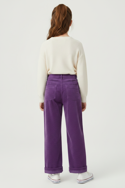 Pantalon Velours Violet Côtelé Ample Décontracté Fille - Cordé - vue 2