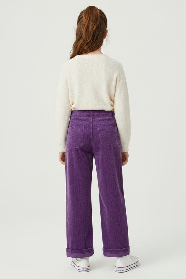 Pantalon Velours Violet Côtelé Ample Décontracté Fille - Cordé - vue 2