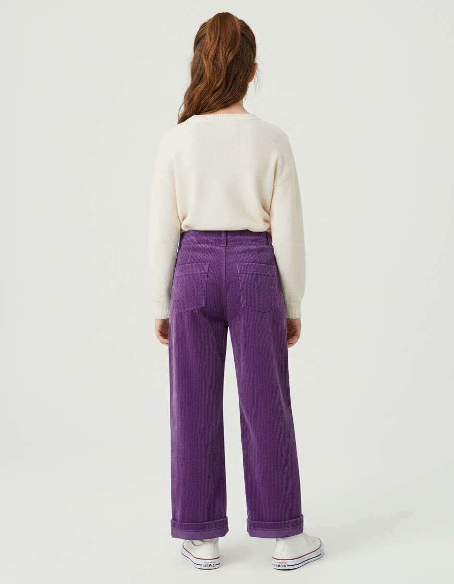 Pantalon Velours Violet Côtelé Ample Décontracté Fille - Cordé - vue 2