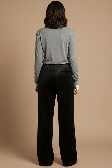 Pantalon Velours Noir Large Fluide Décontracté - vue 2