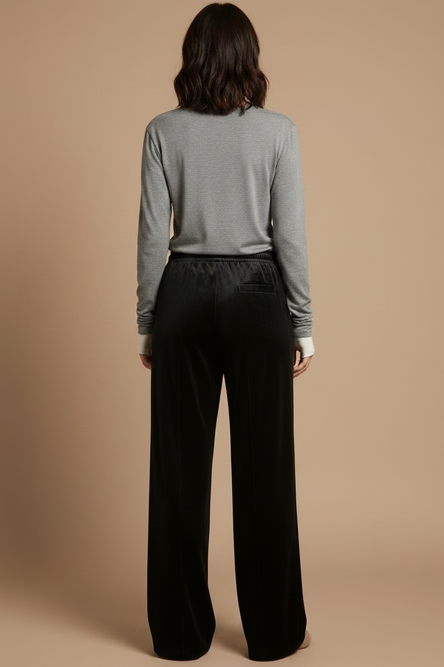 Pantalon Velours Noir Large Fluide Décontracté - vue 2