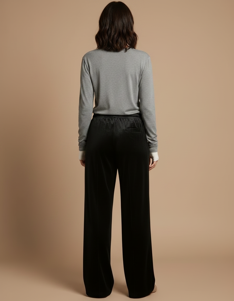 Pantalon Velours Noir Large Fluide Décontracté - vue 2