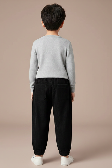 Pantalon Velours Noir Côtelé Ample Élastiqué Enfant - Cordé - vue 2