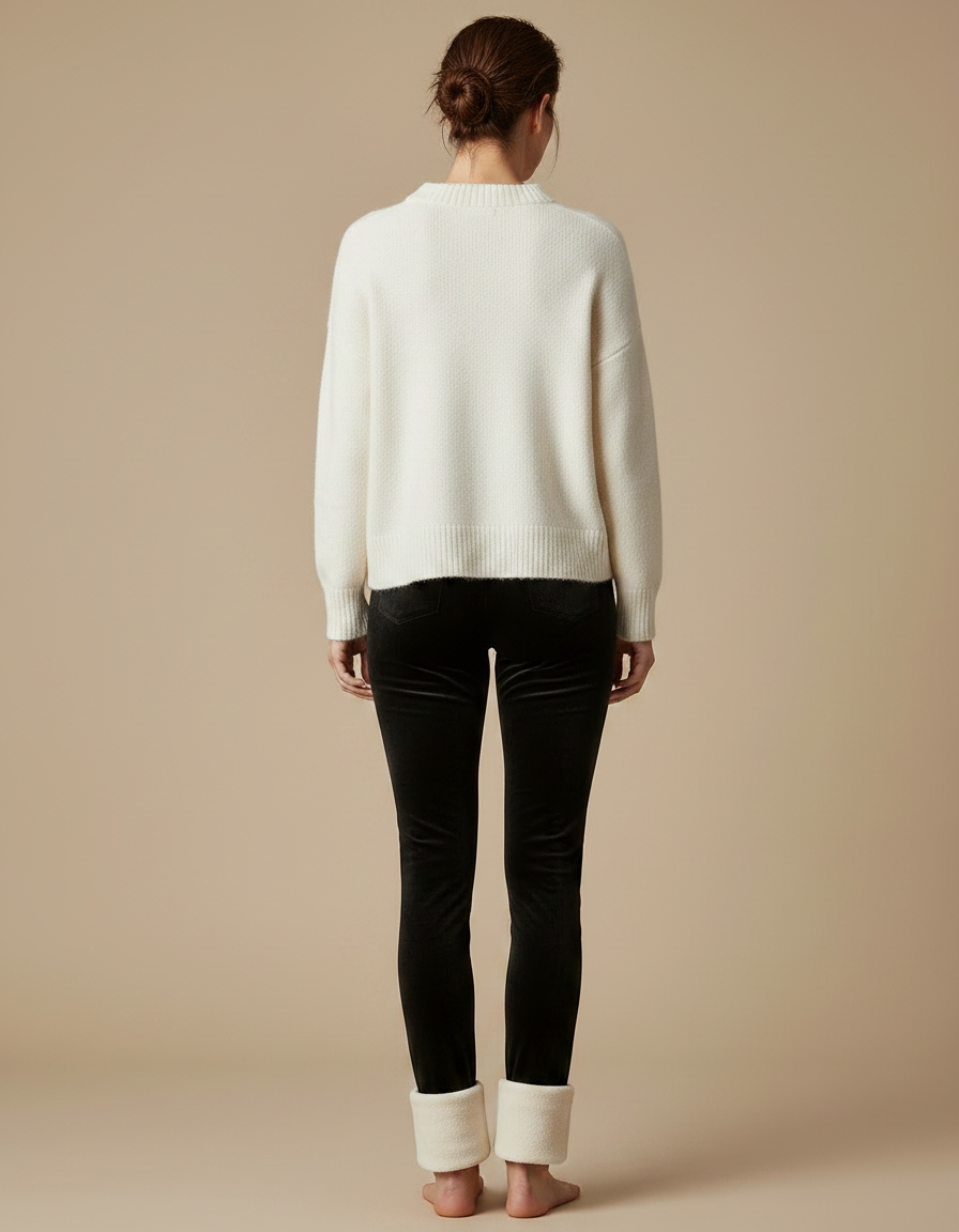 Pantalon Velours Noir Slim Doublé Polaire Femme - vue 2
