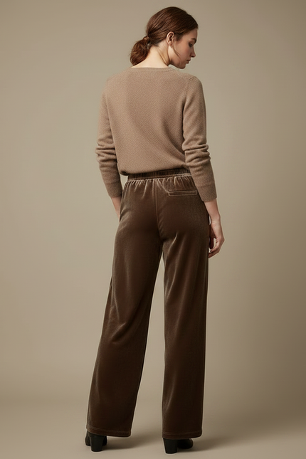 Pantalon Velours Marron Large Décontracté Femme Élégant - vue 2