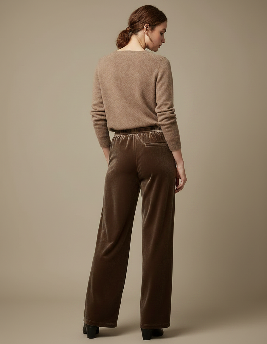 Pantalon Velours Marron Large Décontracté Femme Élégant - vue 2