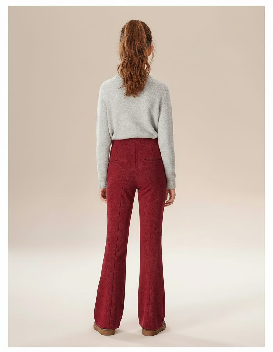 Pantalon Velours Rouge Évasé Pailleté Confortable Fille - Bordeaux - vue 2