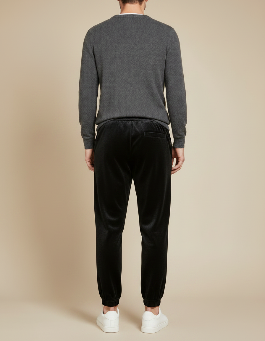 Pantalon Velours Noir Homme Sport Élégant Cordon - vue 2