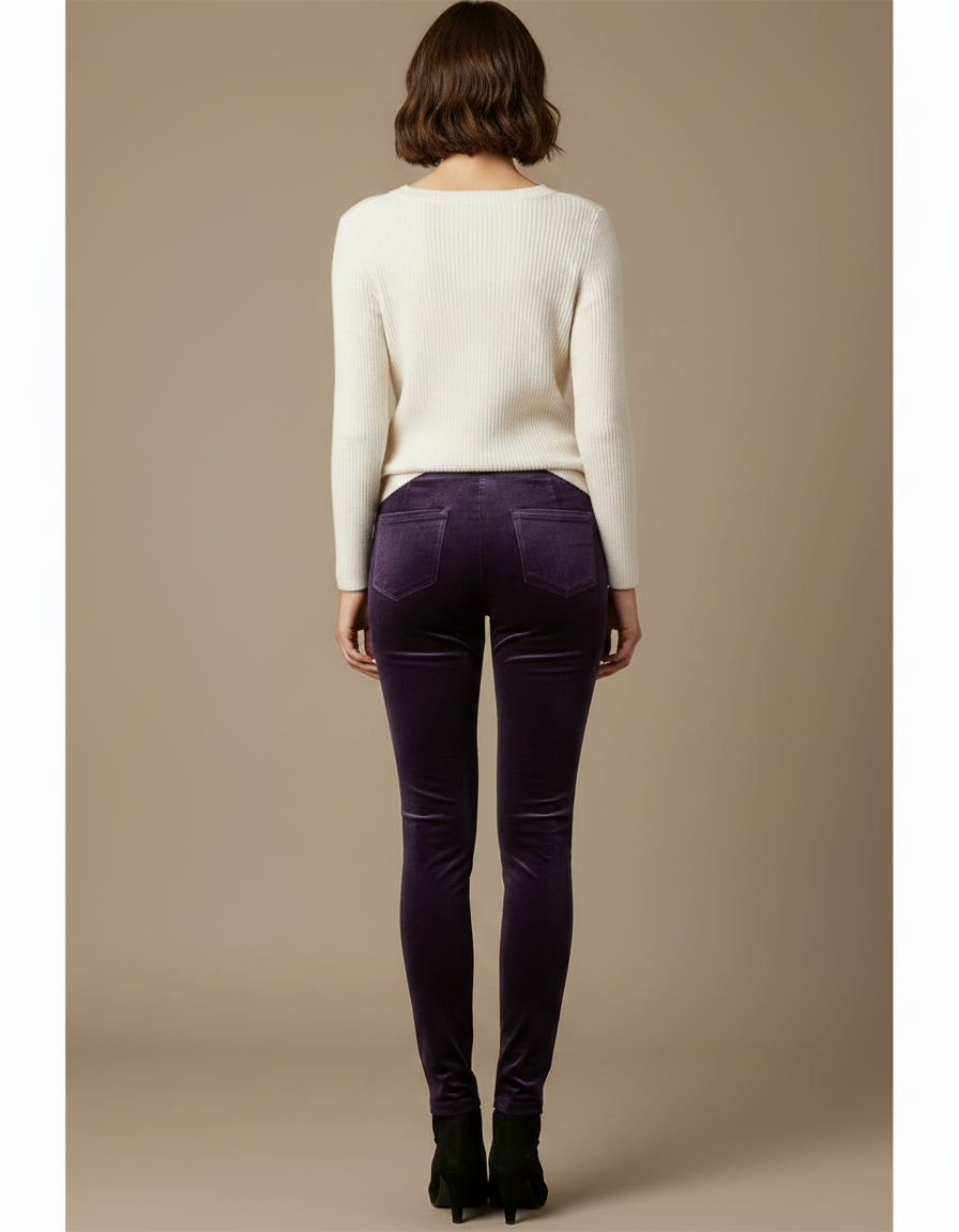 Pantalon Velours Violet Slim Confortable Femme - vue 2