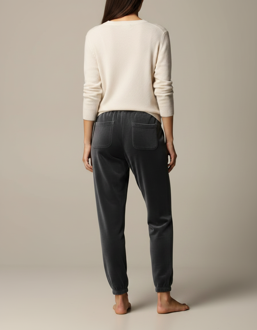 Pantalon Velours Gris Anthracite Doux Cordon Décontracté - vue 2