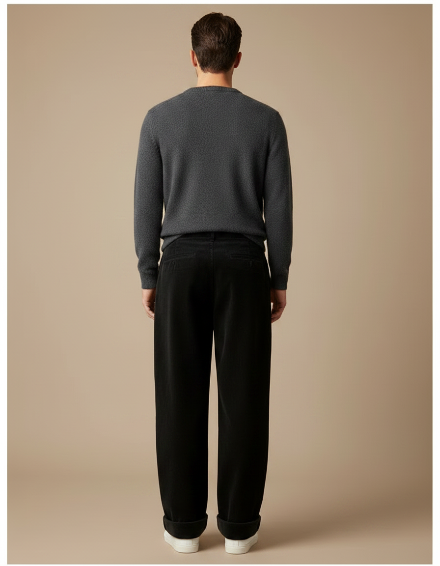 Pantalon Velours Noir Ample Côtelé Homme - Cordé - vue 2