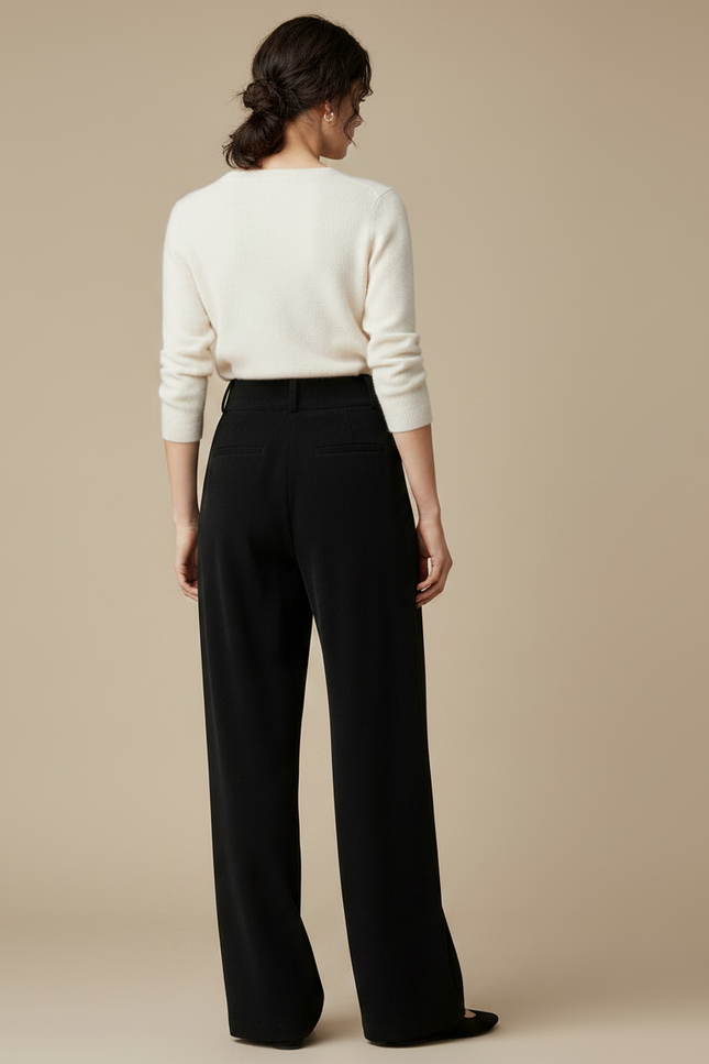 Pantalon Velours Noir Ample Taille Haute Plissé Femme - vue 2