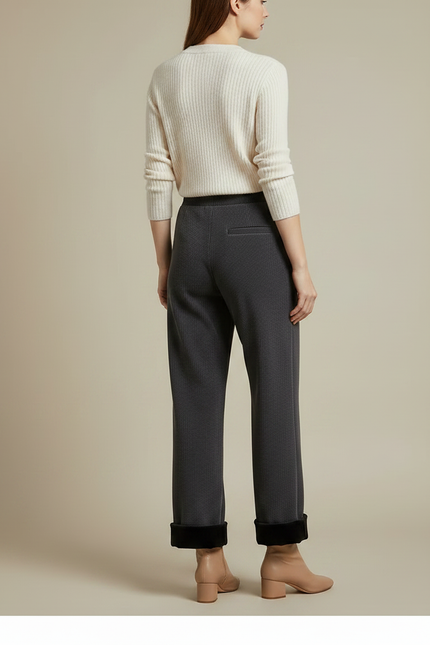 Pantalon Velours Gris Côtelé Ample Doublé Femme - Cordé - vue 2