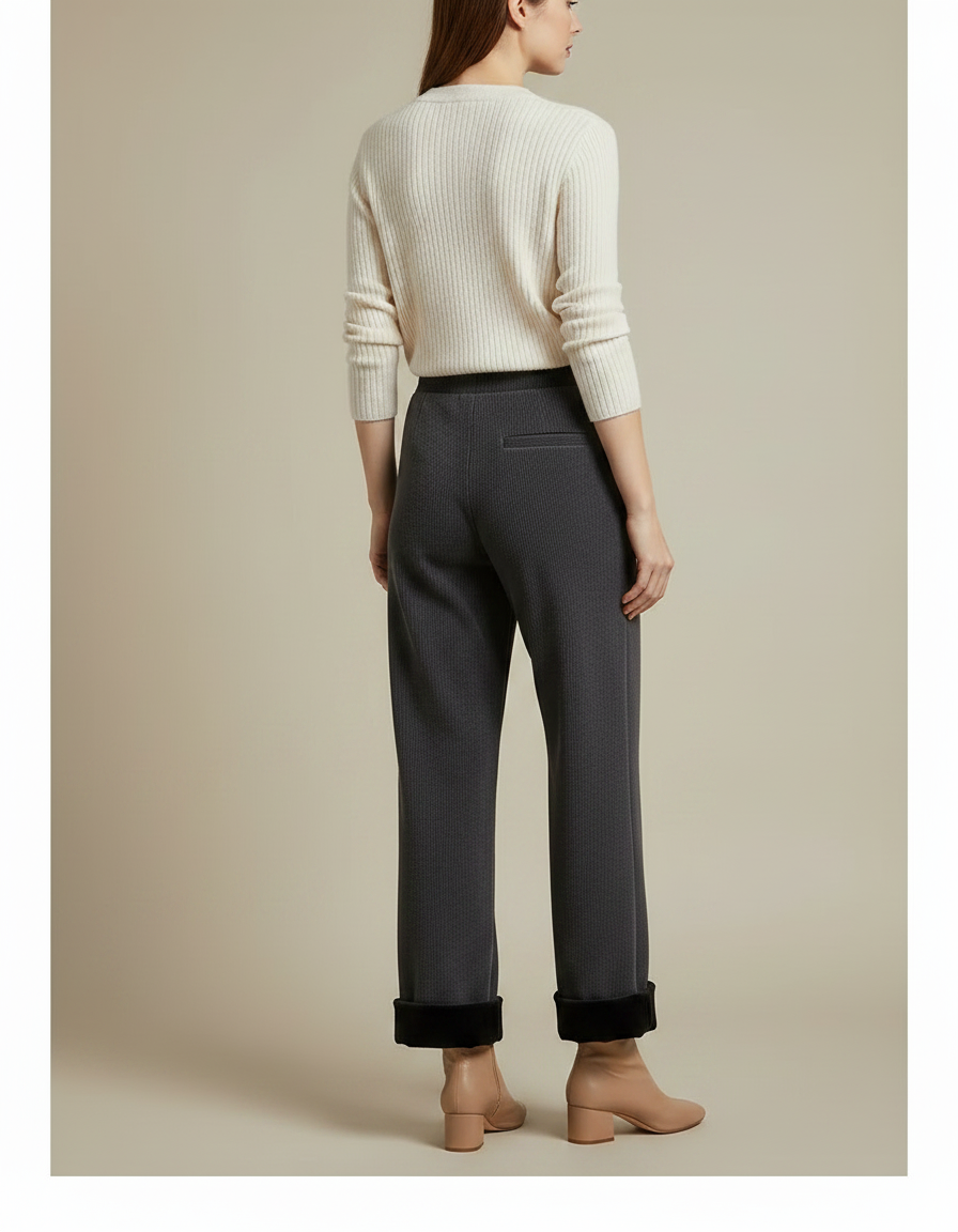 Pantalon Velours Gris Côtelé Ample Doublé Femme - Cordé - vue 2