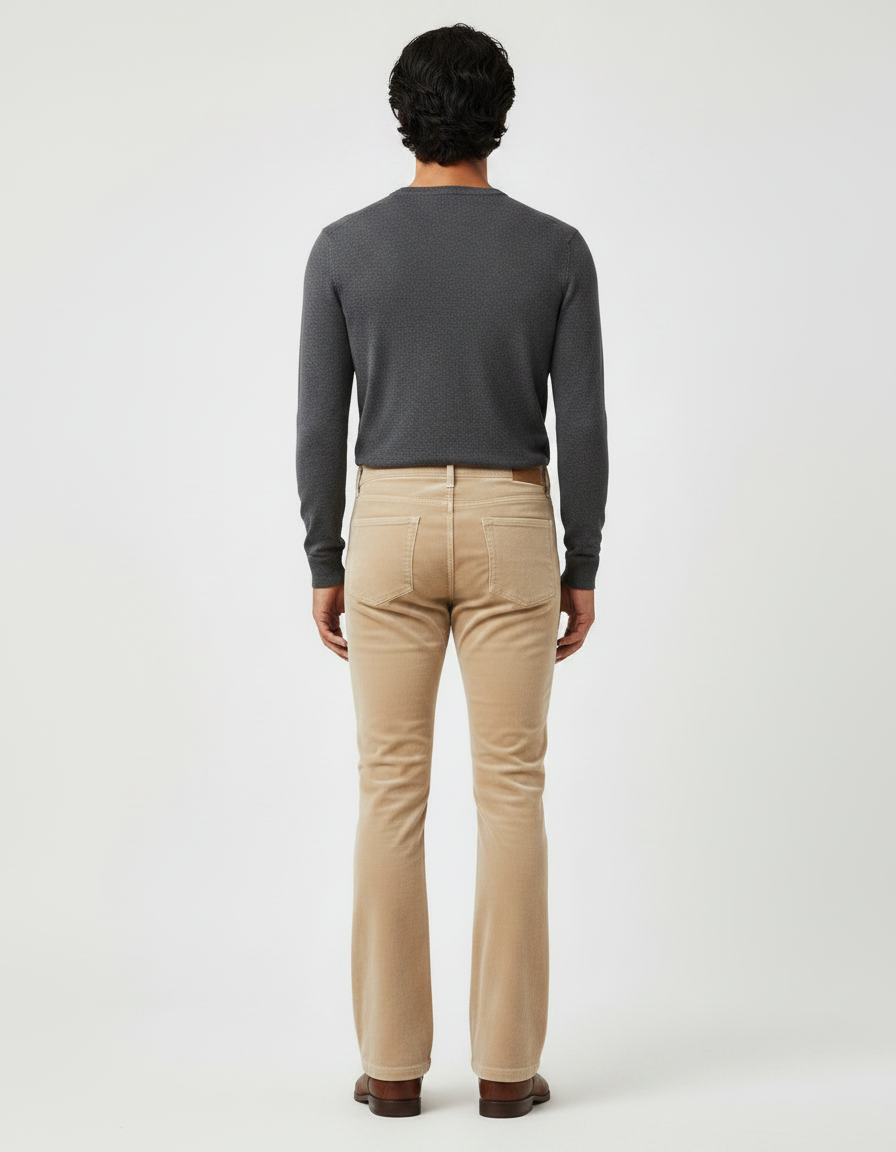 Pantalon Velours Beige Évasé Homme Confortable Classique - Cordé - vue 2