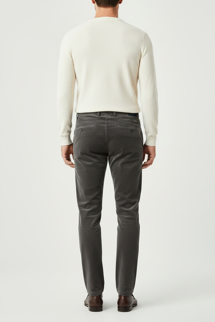 Pantalon Velours Gris Côtelé Slim Homme Élégant - Cordé - vue 2