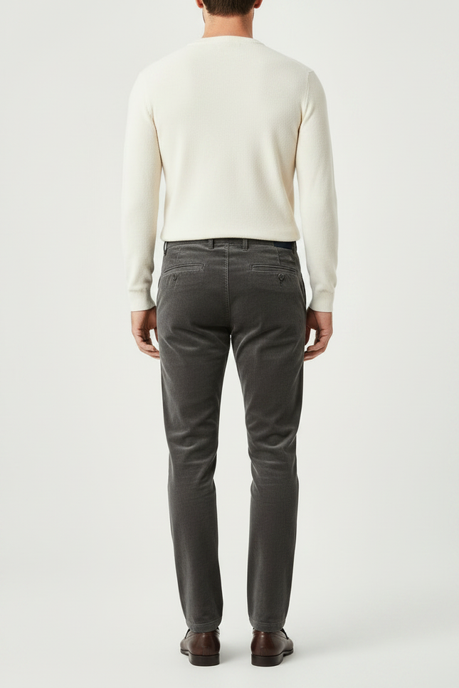 Pantalon Velours Gris Côtelé Slim Homme Élégant - Cordé - vue 2