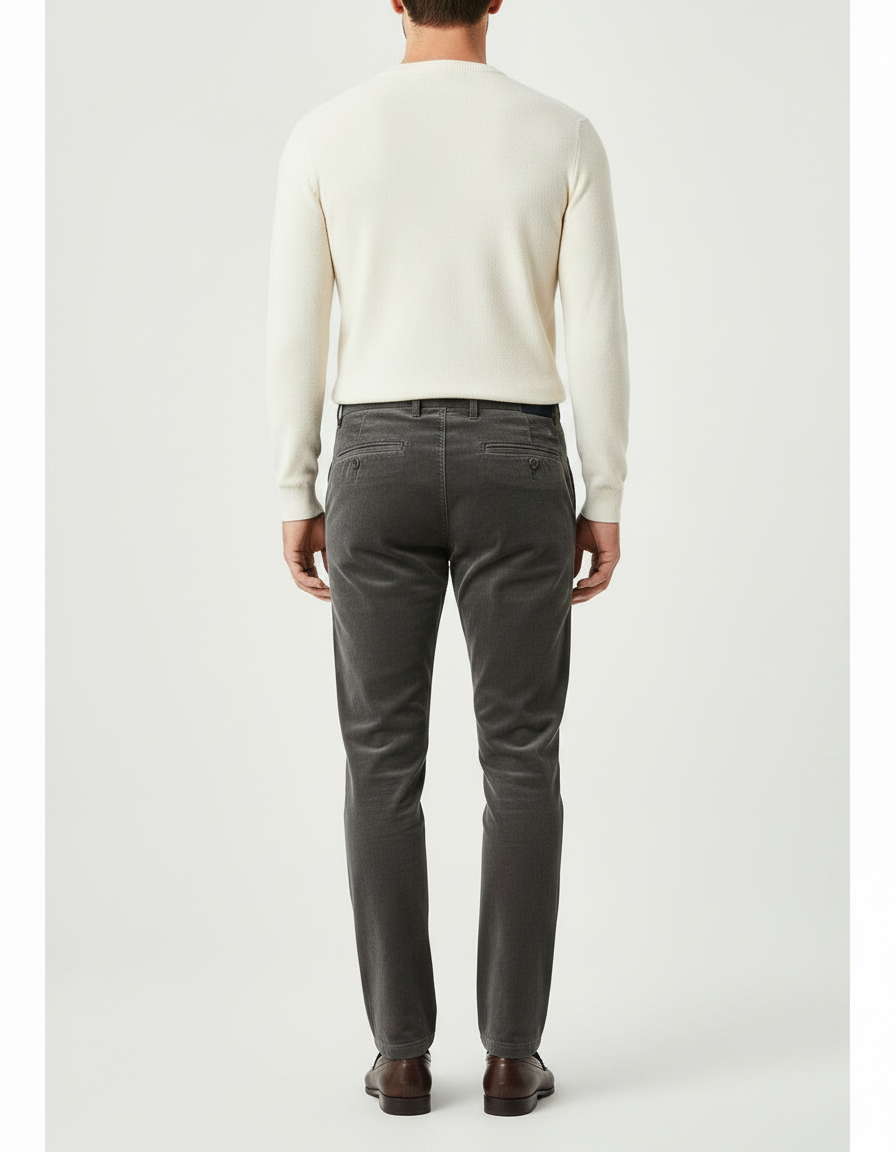 Pantalon Velours Gris Côtelé Slim Homme Élégant - Cordé - vue 2
