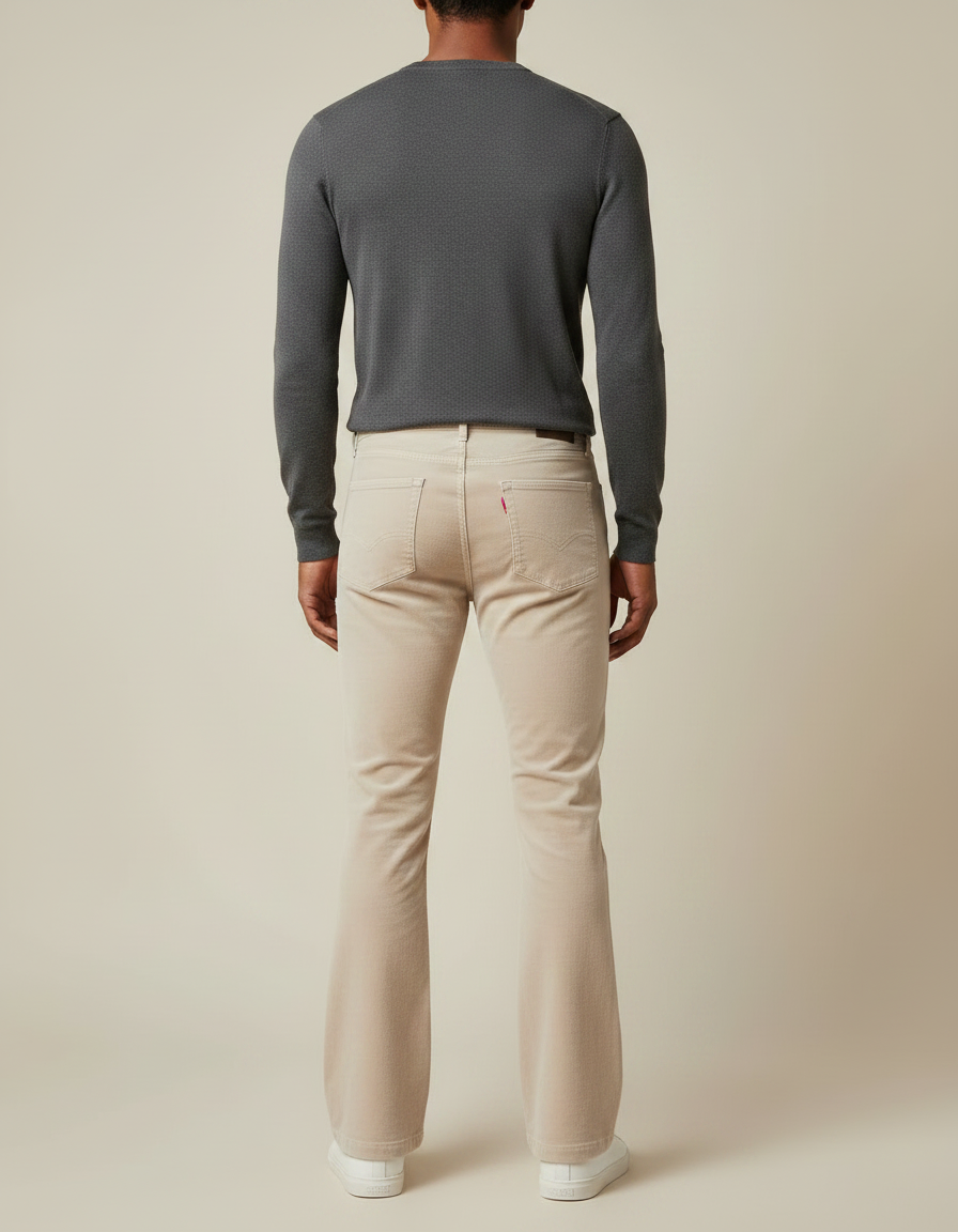 Pantalon Velours Beige Évasé Côtelé Homme Décontracté - Cordé - vue 2