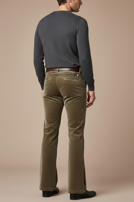 Pantalon Velours Homme Évasé Vert Classique Élégant - Kaki Cordé - vue 2