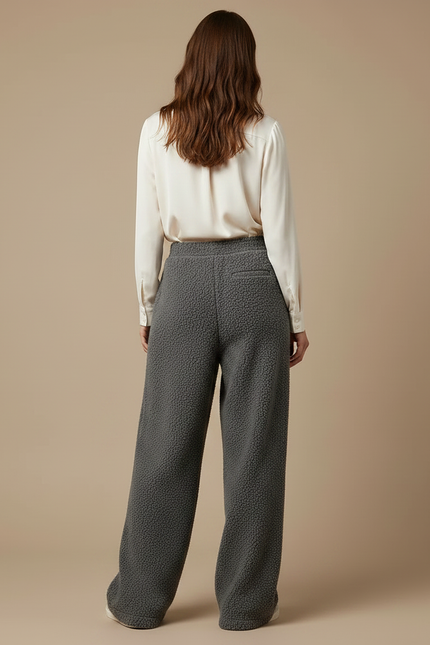 Pantalon Velours Gris Bouclé Large Confortable Femme - vue 2