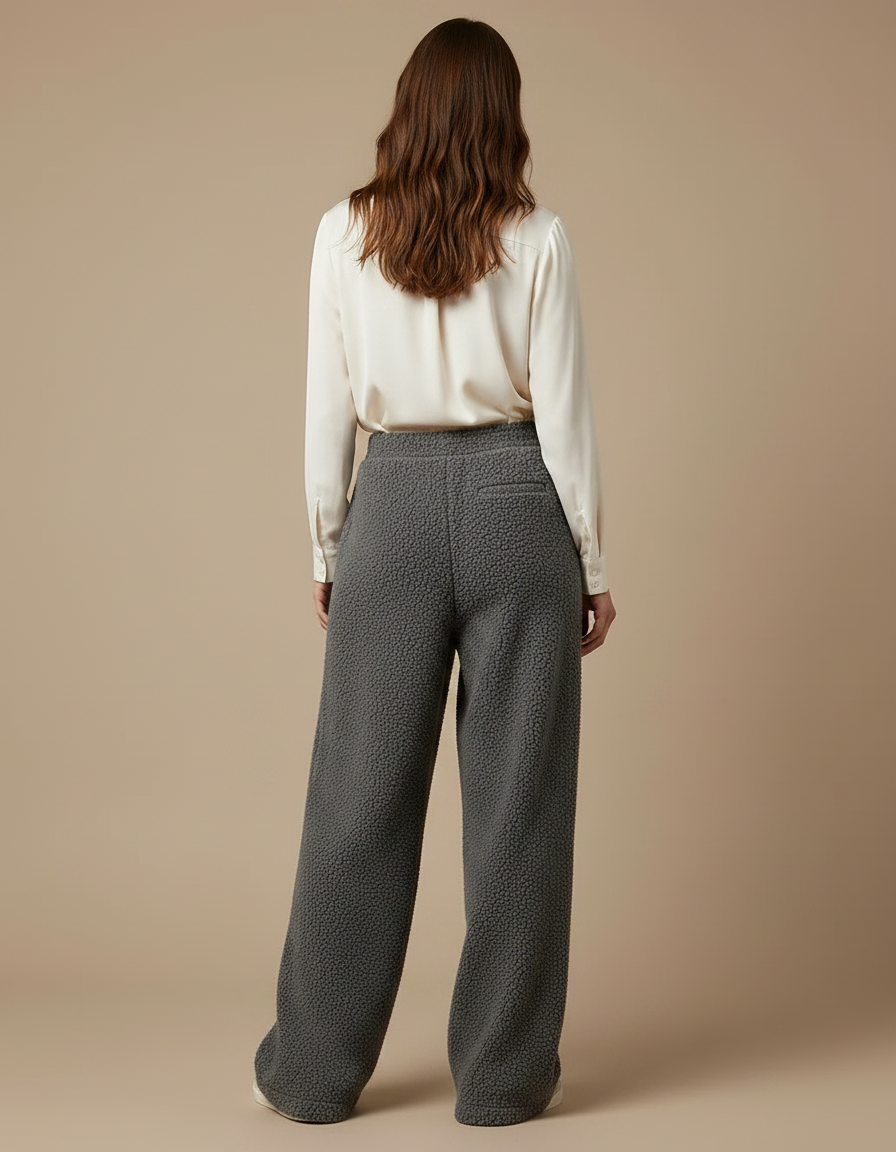 Pantalon Velours Gris Bouclé Large Confortable Femme - vue 2