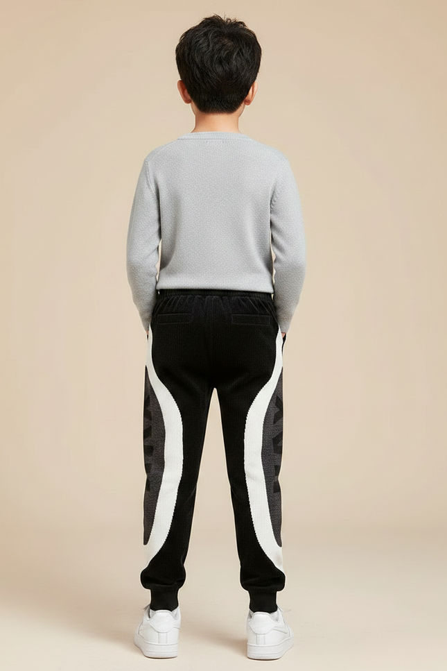Pantalon Velours Noir Côtelé Patchwork Enfant Sport - vue 2
