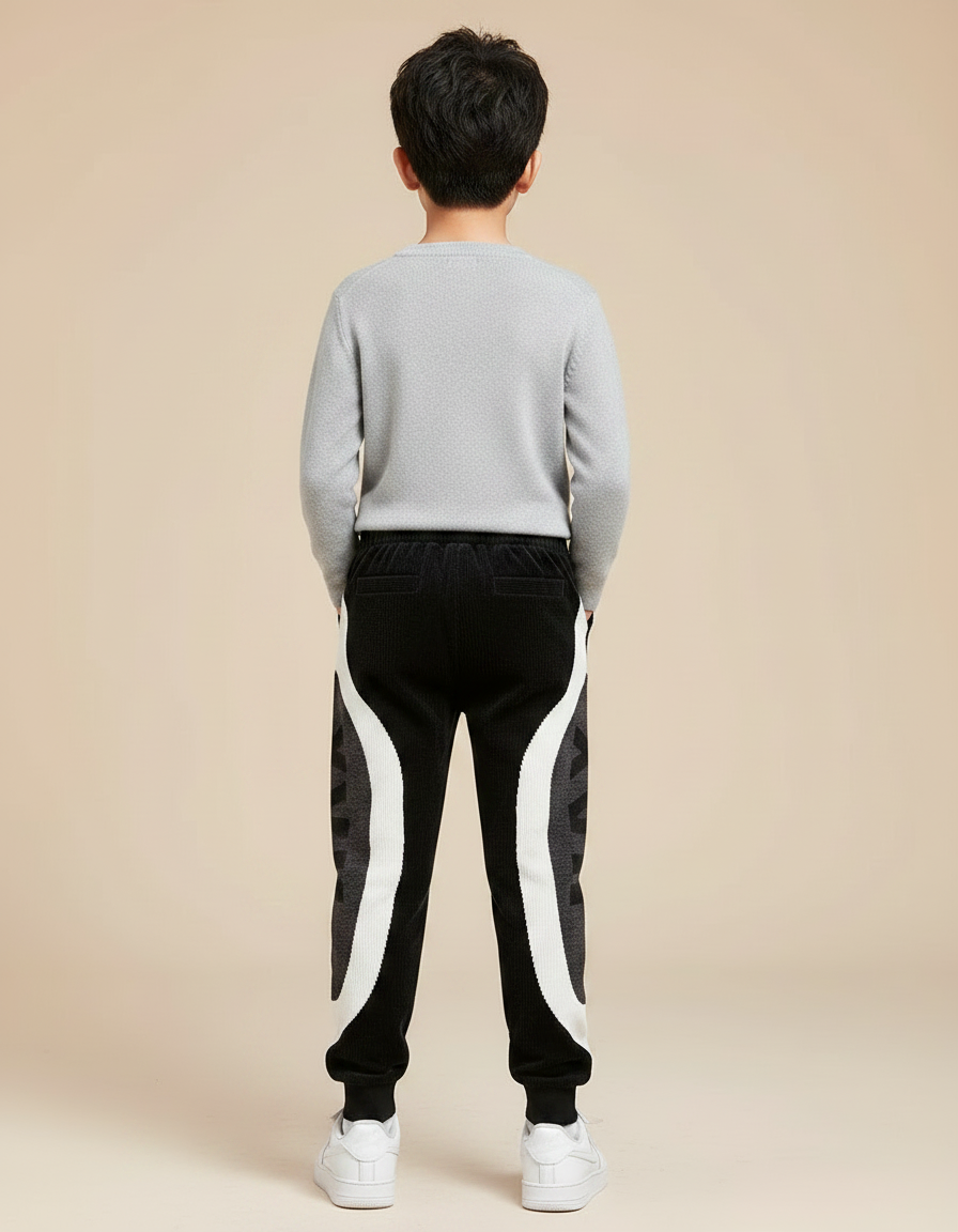 Pantalon Velours Noir Côtelé Patchwork Enfant Sport - vue 2