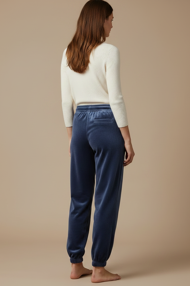 Pantalon Velours Bleu Marine Ample Décontracté Femme - vue 2
