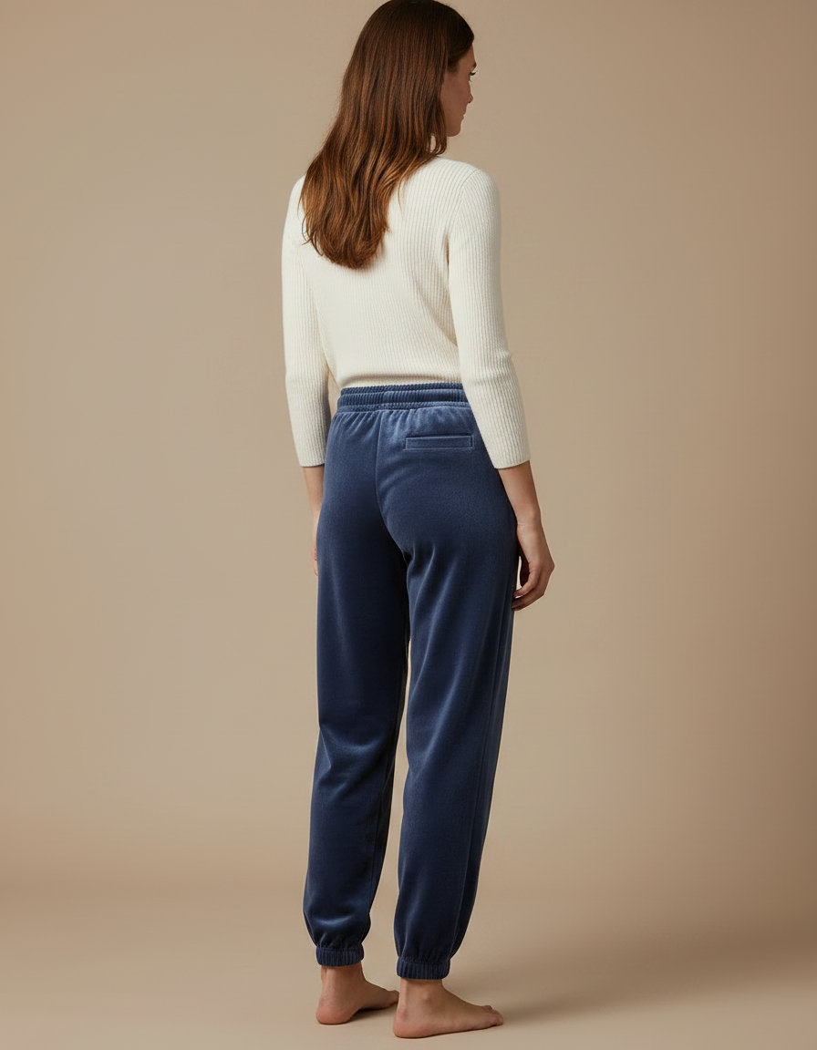 Pantalon Velours Bleu Marine Ample Décontracté Femme - vue 2