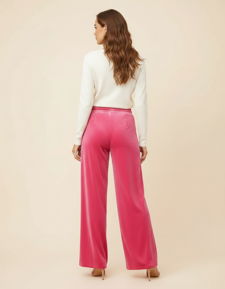 Pantalon Velours Rose Fushia Ample Cordon Femme - vue 2