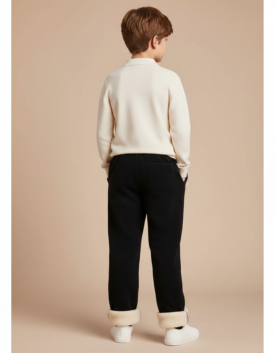 Pantalon Velours Noir Ample Doublé Chaud Décontracté Enfant - Cordé - vue 2