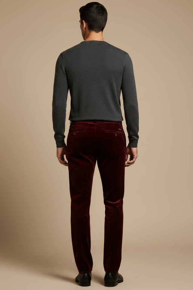 Pantalon Velours Bordeaux Droit Homme Élégant Classique - vue 2