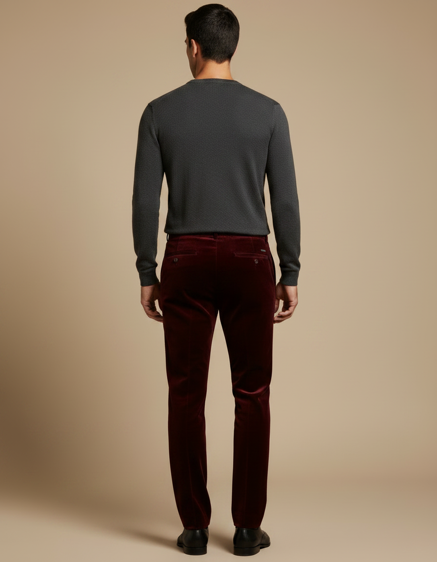 Pantalon Velours Bordeaux Droit Homme Élégant Classique - vue 2