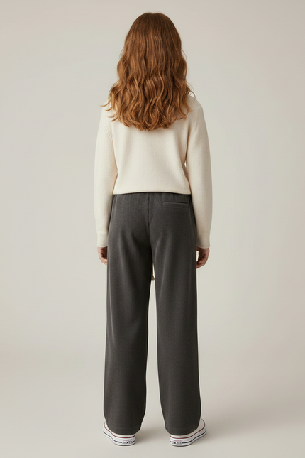 Pantalon Velours Gris Côtelé Ample Cordon Décontracté - Cordé - vue 2