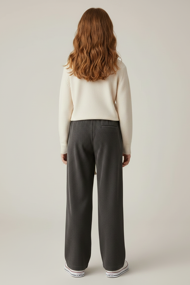 Pantalon Velours Gris Côtelé Ample Cordon Décontracté - Cordé - vue 2