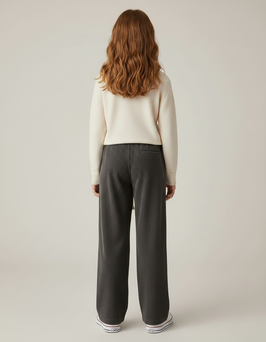 Pantalon Velours Gris Côtelé Ample Cordon Décontracté - Cordé - vue 2