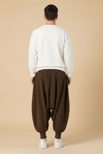 Pantalon Velours Marron Côtelé Ample Décontracté Harem - Cordé - vue 2