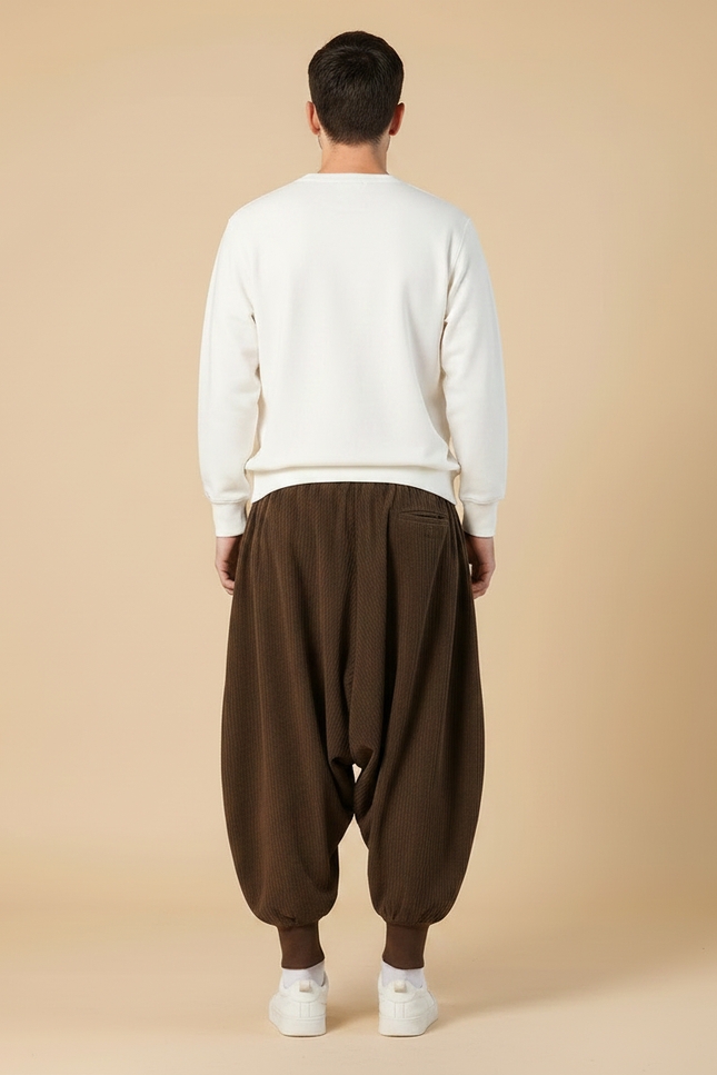 Pantalon Velours Marron Côtelé Ample Décontracté Harem - Cordé - vue 2