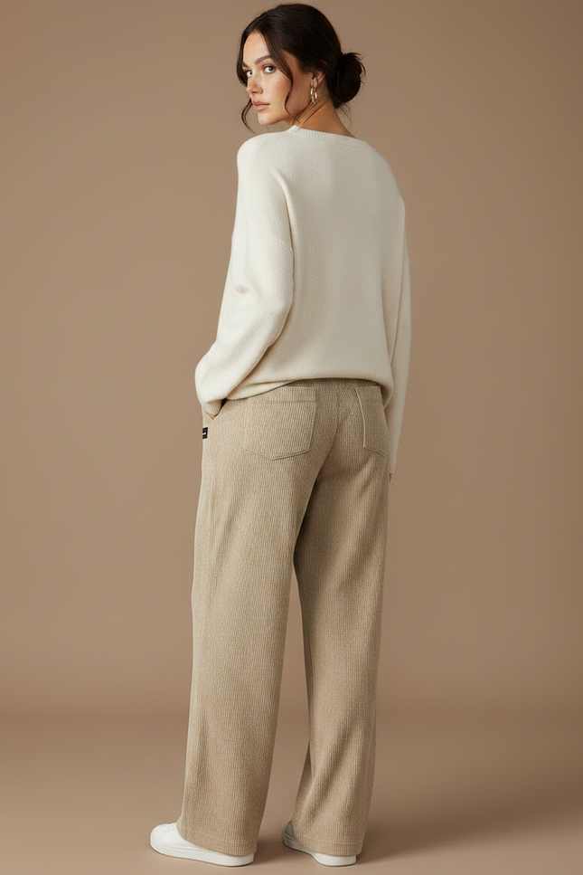 Pantalon Velours Côtelé Ample Décontracté Beige Femmes - Cordé - vue 2