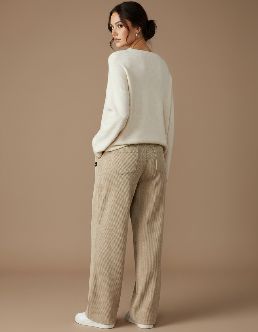 Pantalon Velours Côtelé Ample Décontracté Beige Femmes - Cordé - vue 2