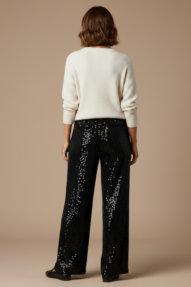 Pantalon Velours Noir Pailleté Ample Élastique Femme - vue 2
