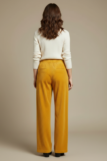 Pantalon Velours Côtelé Jaune Ample Cordon Femme - Cordé - vue 2