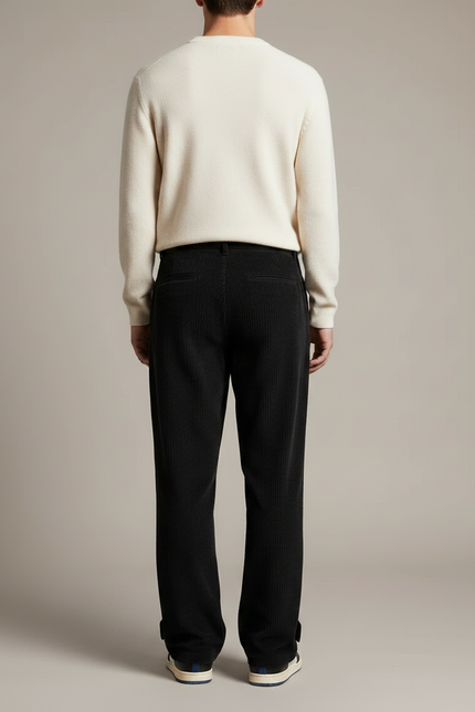 Pantalon Velours Noir Côtelé Ample Zippé - Cordé - vue 2