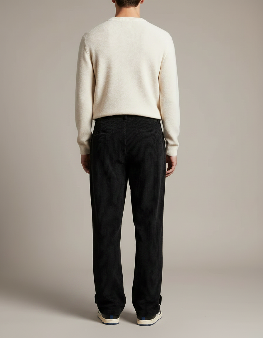 Pantalon Velours Noir Côtelé Ample Zippé - Cordé - vue 2