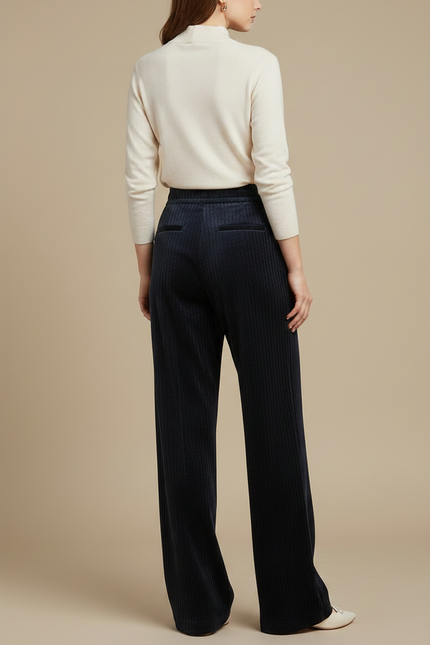 Pantalon Velours Marine Côtelé Large Décontracté Femme - Cordé - vue 2
