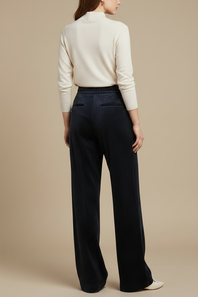 Pantalon Velours Marine Côtelé Large Décontracté Femme - Cordé - vue 2