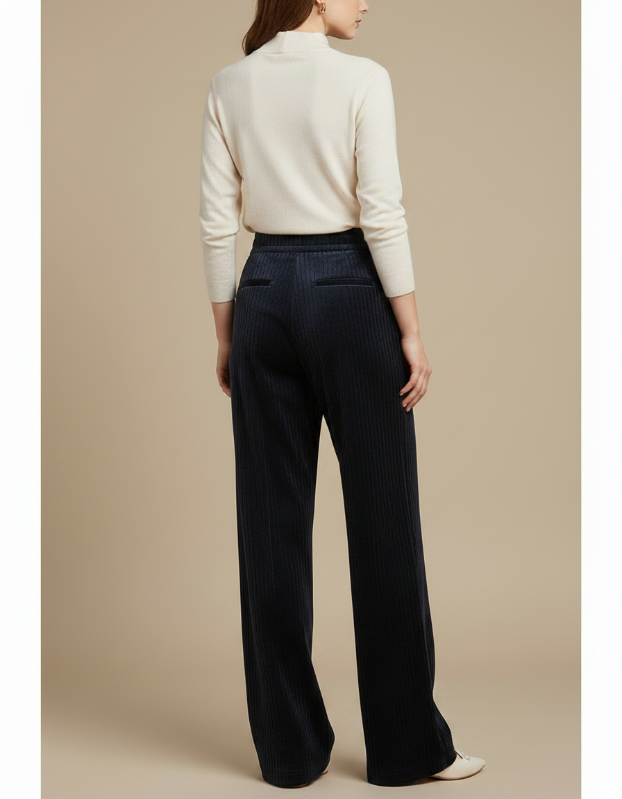Pantalon Velours Marine Côtelé Large Décontracté Femme - Cordé - vue 2