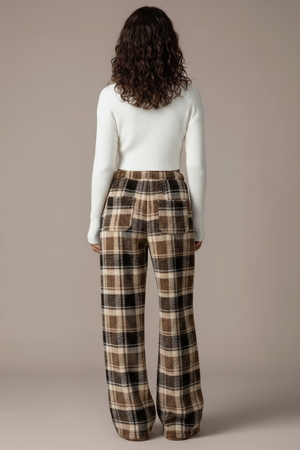 Pantalon Velours Carreaux Marron Ample Doux Femme - Molleton - vue 2