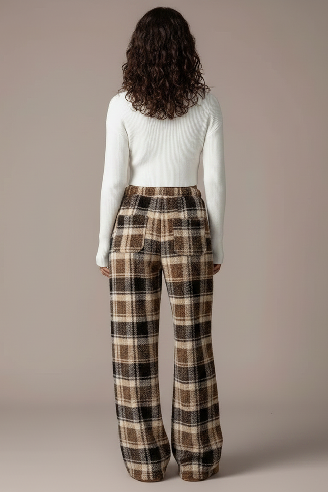 Pantalon Velours Carreaux Marron Ample Doux Femme - Molleton - vue 2